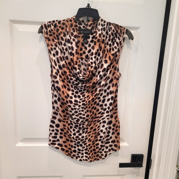 Cheetah drape front sleeveless blouse size small by I n c - Picture 1 of 4